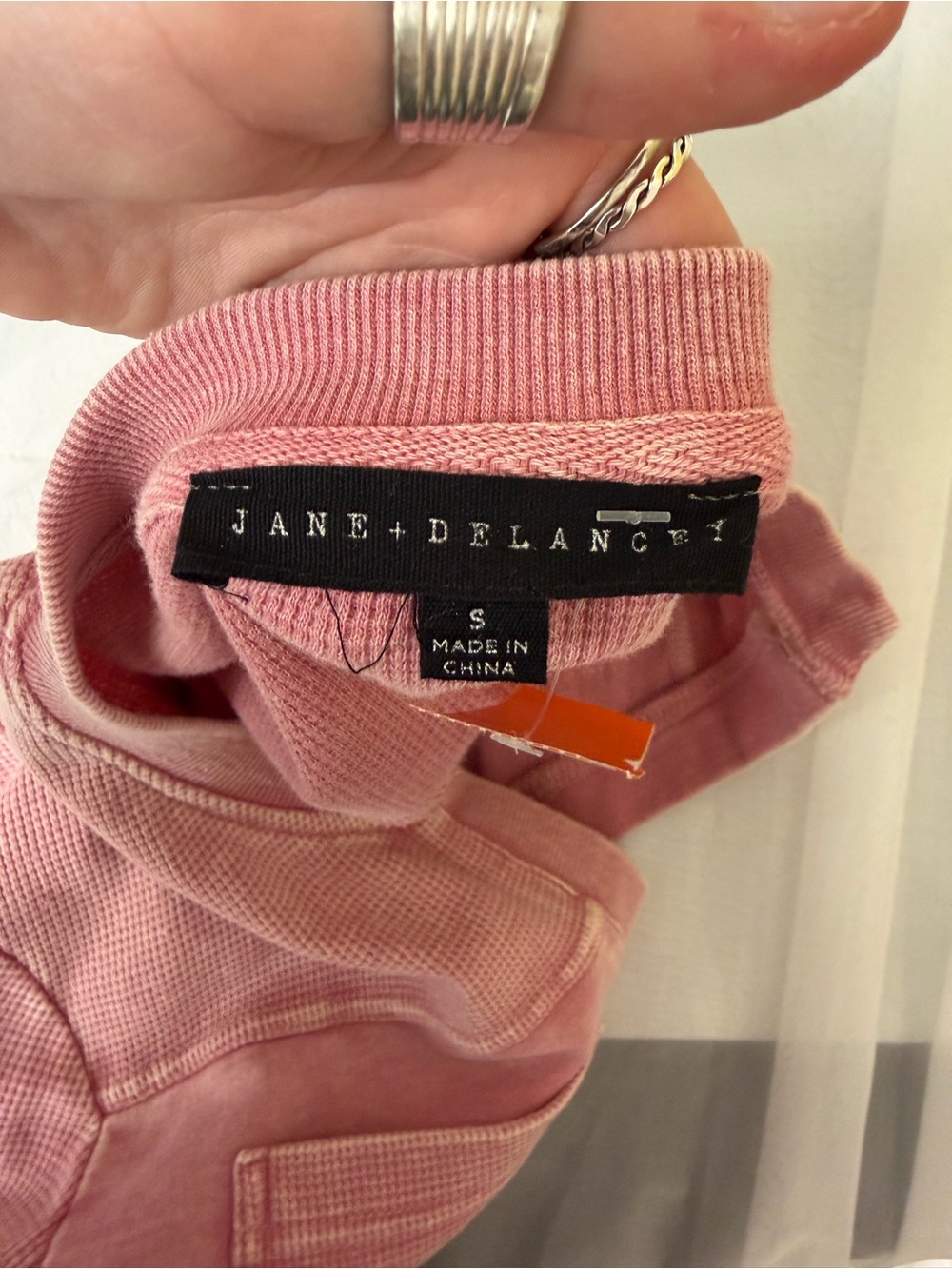 Jane + Delancey pink waffle knit Henley top with distressed details - Picture 5 of 5
